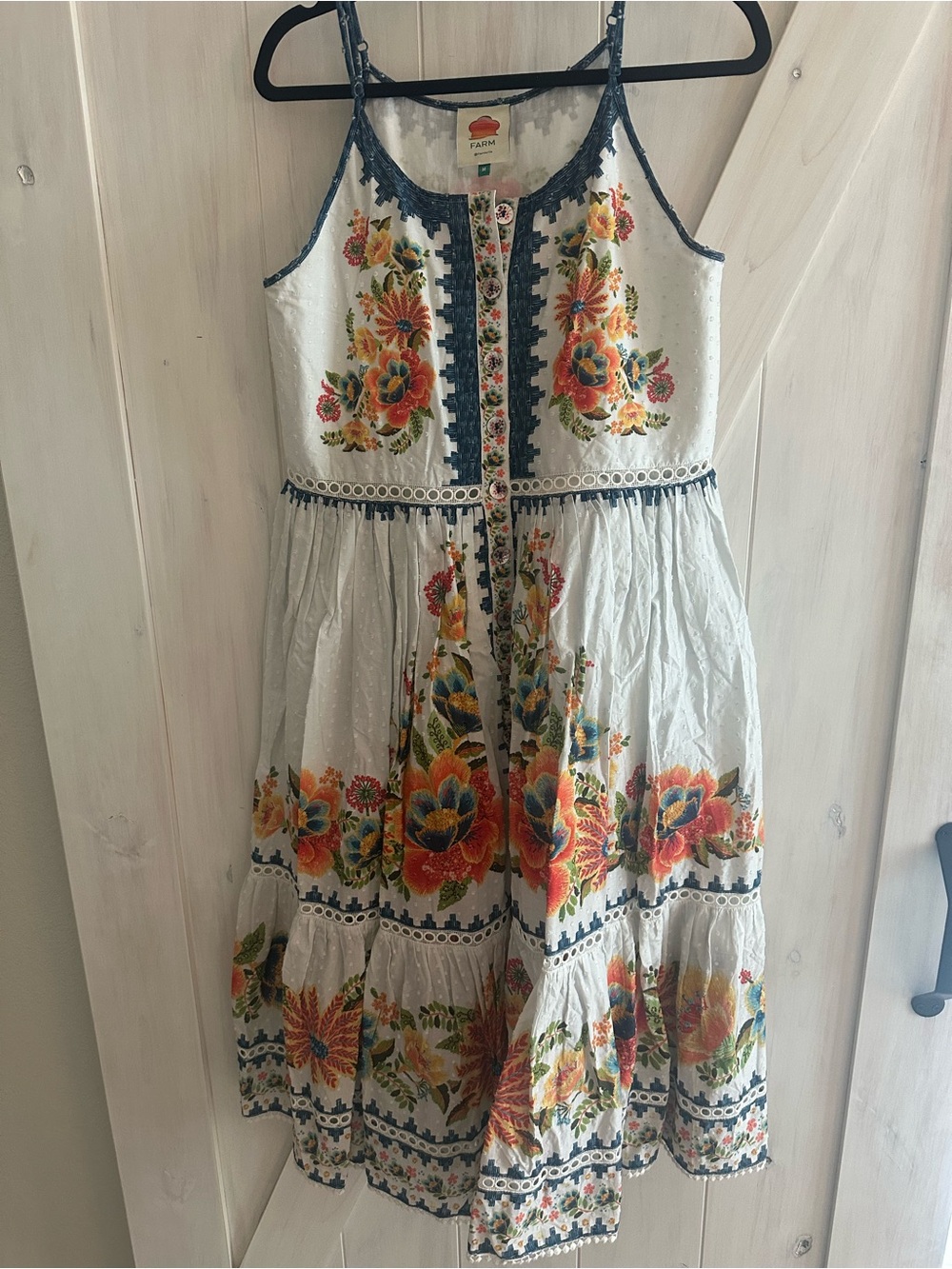FARM Rio White Midi Dress with Orange, Yellow & Blue Floral Embroidery - Picture 1 of 1